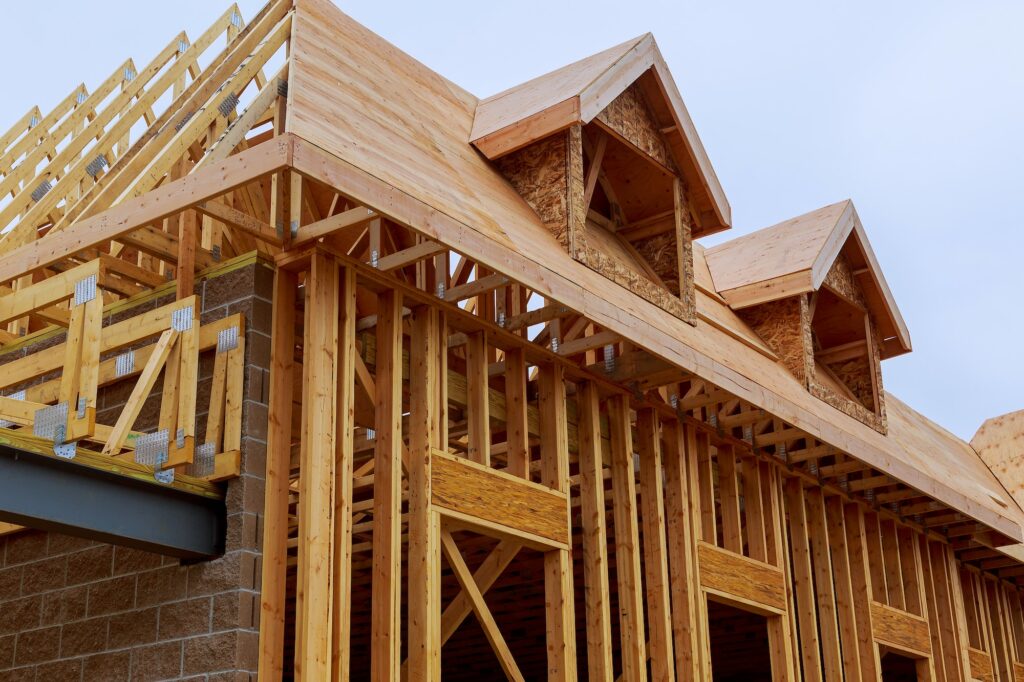 New construction of a house Framed New Construction of a House Building a new house from the ground